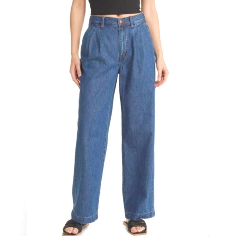 Madewell Baggy Straight High Rise Pleated Medium Wash Stretch Jean Sz 27